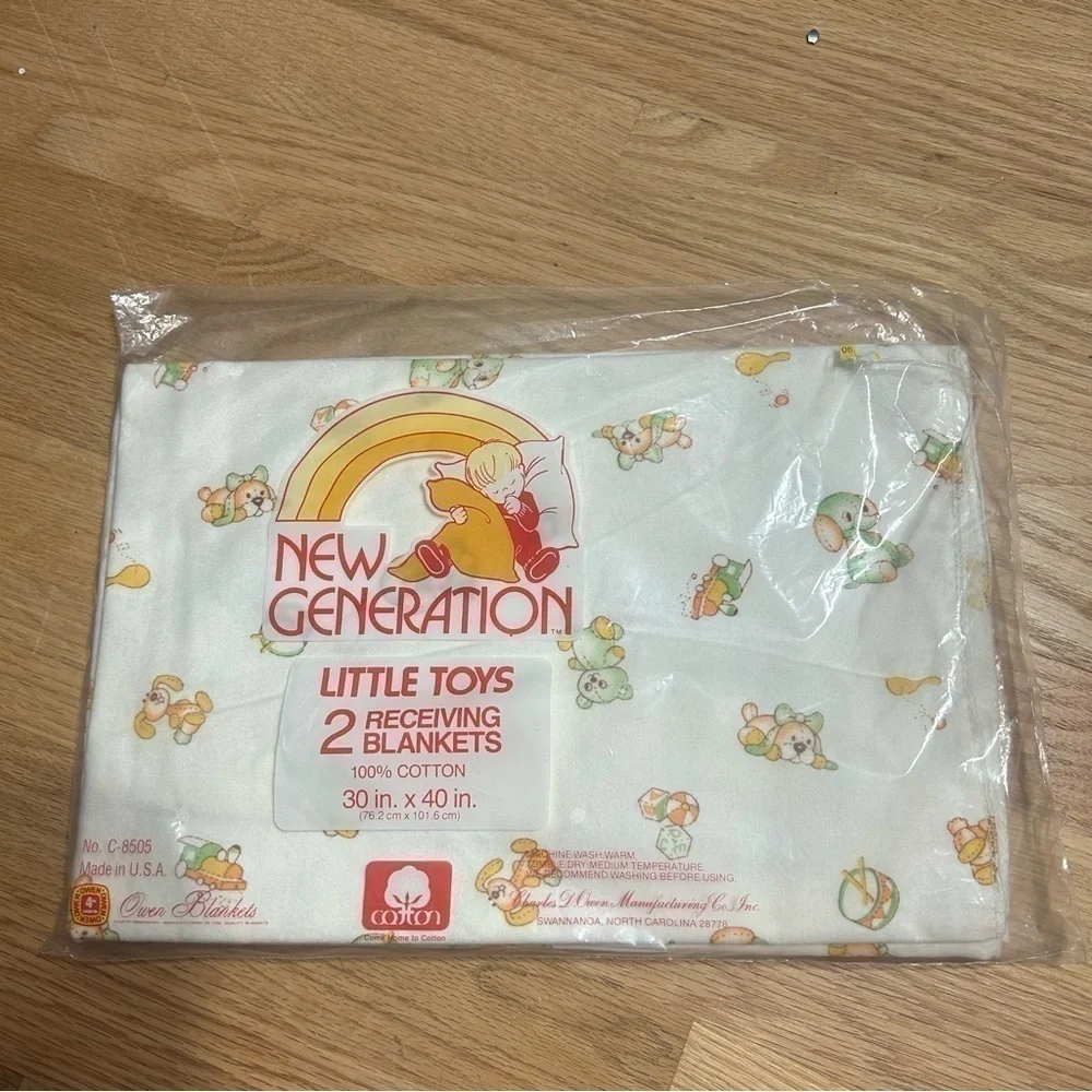 Vintage New Generation 2 Receiving Blankets NEW 100% Cotton Bear Train Baby